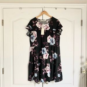 Nemidor Plus Size Collection Floral Cap Sleeve Mini Dress